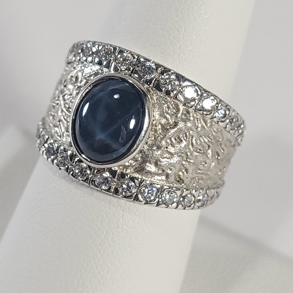 Stauer Blue Topaz Sterling Silver Ring Womens Size 7.75 Textured 925 Statement